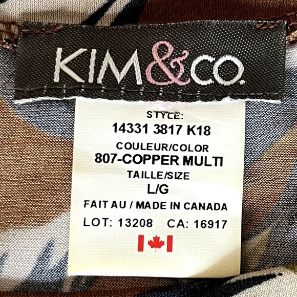 Kim & Co, brown tunic top, 3/4 sleeves size L - Picture 3 of 4